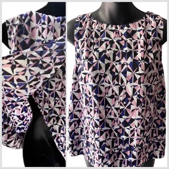 Banana Republic Sleeveless Geometric Pattern Pink Blouse Peekaboo Back Women’s S - Picture 1 of 10